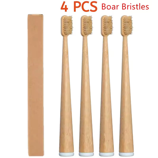 KOTNX 4-Pack Natural Boar Hair Bristle & BambooToothbrush Totally Biodegradable