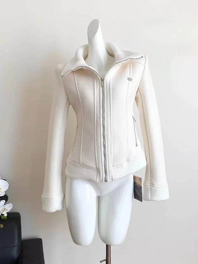 American Style Retro Solid Polar Fleece Sweet Warm Jacket