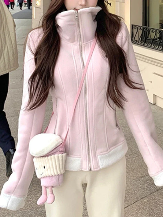 American Style Retro Solid Polar Fleece Sweet Warm Jacket