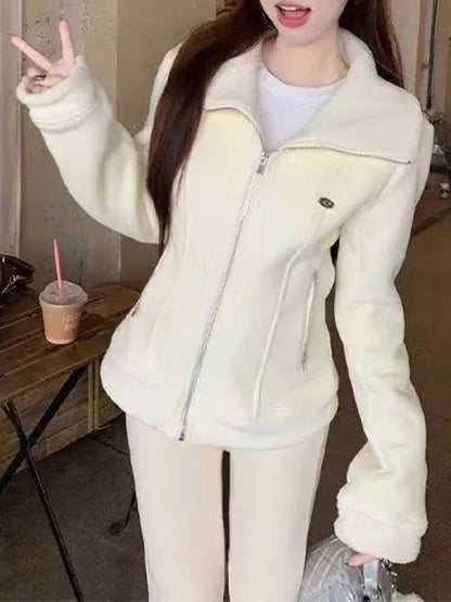 American Style Retro Solid Polar Fleece Sweet Warm Jacket
