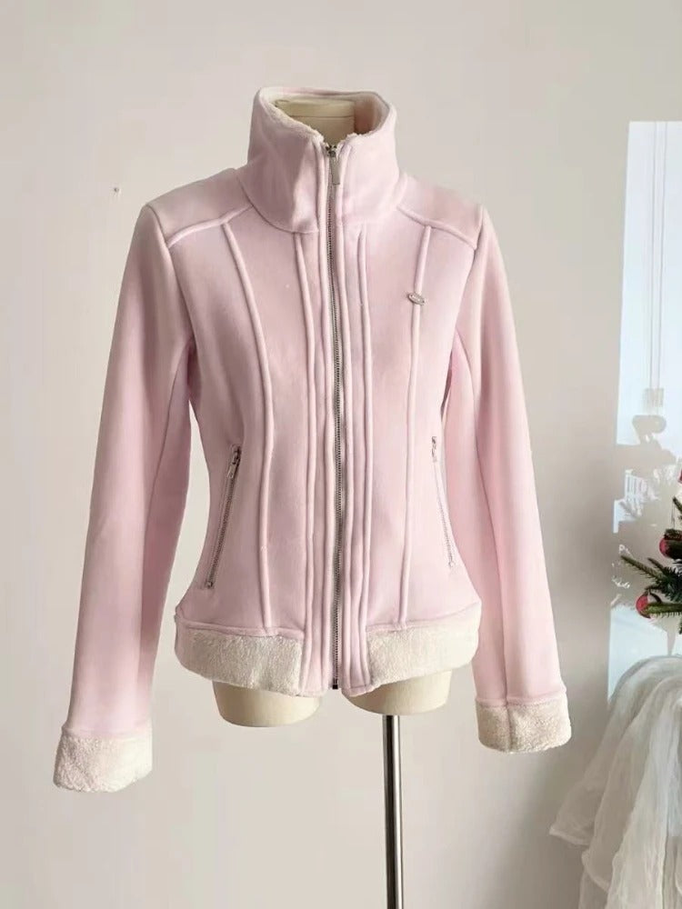 American Style Retro Solid Polar Fleece Sweet Warm Jacket